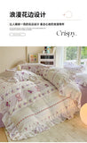 Flower Skin-friendly Washed Cotton Bedding Set Duvet Cover Set Korean Lace Ruffles Quilt Cover Soft Cover Bed Linen Pillowcases