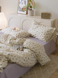 Ele Floral Cotton Bedding Set 00% Pure Combed Cotton 4-Piece Bedding Set for Students Dormi 3-Piece Duvet Cover Bedding