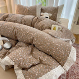 3/4Pcs Korean Princess Style Floral 100% Cotton Bedding Set Vintage French Lace Duvet Cover Bed Sheet Fitted Sheet Pillowcases