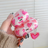 Pink Heart Girls Case for AirPods 4 Pro Shell Texture Earphone Protective Cover for Airpods 2 3 3rd Soft IMD Case with Keyring