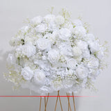 40/80cm Pure White Cream Rose Baby's Breath Flower Ball Wedding Table Centerpiece Display Vase Artificial Flowers