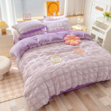 Home Textile Winter Coral Velvet Quilt Cover Four Piece Set Seersucker Duvet Cover Bed Sheet Pillowcase Comforter Bedding Set