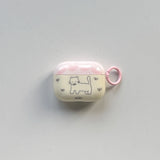 Chic Lovely Line Kitten Cat Bowknot Light Pink Earphone Case with Pink Ring Cover for AirPods 1 2 3 4 Pro Pro2