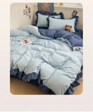 Princess Style Bedding Set Soft Solid Color Ruffle Duvet Cover Set Comforter Pillowcase Bed Sheet Washed Cotton Four Pieces Set