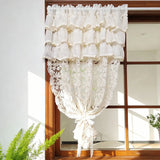 French Vintage Embroidered Lace Beige Sheer Curtain,Three-Tiered Cake Skirt Valance Sheer Voile For Living Room,Bedroom Windows