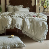 100% Cotton Pastoral Floral Print Ruffles Bow Princess Bedding Set Queen King Duvet Cover Set Bed Sheet/Fitted Sheet Pillowcases