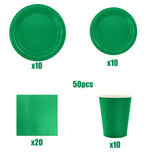 Solid Green Party Supplies Disposable Tableware Set Paper Plates Cups Napkins Tablecloth Kids Boy Birthday Baby Shower Decor