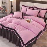 Princess Style Bedding Set Ruffle Duvet Cover With Lace Soft Four Piece Set Quilt Cover Bed Skirt Pillowcase Girls Bedroom Decor