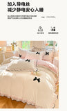 Korean Princess Style With Black Bow Lace Ruffles Pleat Milk Velvet Bedding Set Bedroom Decor Duvet Cover Bed Sheet Pillowcase