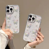 Glitter 3D Colorful Butterfly Clear Phone Case For iPhone 16 15 14 13 12 Pro Max Shiny Love Heart Back Cover Funda