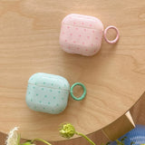 Korea Mint Green Polka Dots Silicone Earphone Case For Apple AirPods 1or2 3 4 Pro Pro 2 Soft Protection Cover With Keychain