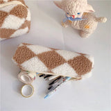 Fashion Plush Stripe Style Pencil Case Large Capacity Pen Bag Cosmetic Pouch Storage Box Student School Stationery Supplies