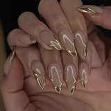 24Pcs Simple French Fake Nails with Almond Head Design Detachable 3D Irregular Star Pattern Press on False Nails Manicure Tools