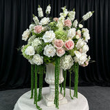 Pink Green Artificial Hydrangea Rose Anthurium Arrangement Wedding Table Centerpiece Floral Runner Party Backdrop Banquet Decor