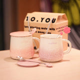 Cute Style High-Temperature Firing Manual Ceramic Mug With Lid And Spoon Set Tableware Underglaze Colour Large Capacity 400ml