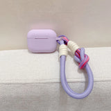 Lovely Lavender Purple Matte Silicone Earphone Case Weave Anti-Loss Lanyard For Apple AirPods 1 2 3 4 Pro 2 Soft Protection Cove