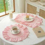 6Pcs 100% Cotton Scalloped Round Placemat with Washable Ruffle Table Mats Kitchen for Dining Holiday Gatherings Decor