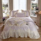 1200TC Egyptian Cotton Romantic French Lace Ruffles Princess Wedding Bedding Set Duvet Cover Quilted Bedspread Pillowcases 4Pcs