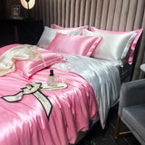 Solid Silk Bedding Set with Duvet Cover Bed Sheet Pillowcases Luxury King Single Double Couple Pillow Case Bedsheet