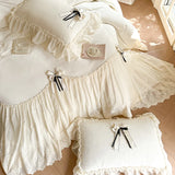4Pcs Romantic Lace Ruffles Removable Bow Princess Wedding Bedding Sets Warm Milk Velvet Duvet Cover Bed Sheet Set Pillowcases