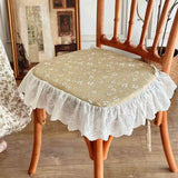 French Dining Chair Cushion Vintage Ruffled Strap Seat Cover Korean Style Floral Office Seat Cushion Removable and Washable