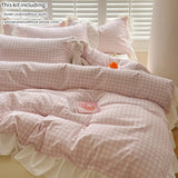 3pcs Pink Grid Bedding Set bedding set lace duvet cover and 2pcs pillowcases (no padding), suitable for bedroom