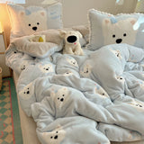 Ikeehome  Warm Milk Velvet Coral Fce Skin-friendly Dog Bedding Set for Students Tee-piece Set Bedding eets Cute Cartoon Design