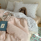 Ins Bedding Set Princess Floral Lace Simple 4pcs Bedding for Girls Woman Quilt Cover Sheet And Pillowcase Spring Home Textiles