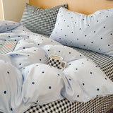 Ins Simple Blue Dot Bedding Sets 2025 New Girls Bed Sheet Set Four Piece With Pillowcases Dormitory Quilt Set No Filling