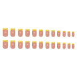Short Press on Nails French Yellow Plaid Line Style Fake Nails Wearable False Nail Tips Square Press on Artificial Fake Tips