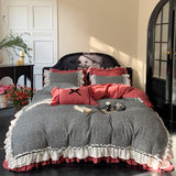 100% Cotton Premium Double Layer Yarn Soft Vintage Floral Lace Ruffles Princess Bedding Set Duvet Cover Bed Sheet Pillowcases