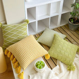 45X45cm Green Stripe Pattern Throw Pillow Cover with Tassels Durable Easy To Clean Cushion Covers Sofa Decor  Pillowcase No Core