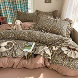 3/4Pcs Bedding Set Euro Princess Bedding Duvet Cover Cotton 100% Lace Bow Bed Linen With Ruffles Double Bed Lace Pillowcase