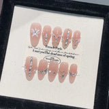 10Pcs Handmade Press on Nails Full Cover Rhinestone Polka Dot False Nails Almond Simple and Gentle Wearable Manicure Nail Tips