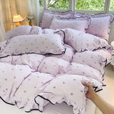 Heart Print Duvet Cover Set Princess Style Lace Ruffles Bedding Set Queen King Skin Friendly Soft Quilt Cover Sheet Pillowcases