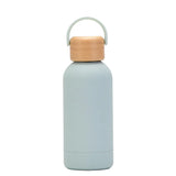 350ML Small Mouth THERMOS CUP Portable Handle Bamboo Wood Cover Vacuum Double Stainless Steel Simple Outdoor MINI WATER BOTTLE