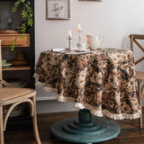 Round Tablecloth with Tassel, Jacquard Thick Table Cloth, Polyester Cotton Table Cover for Home, Wedding Party Decoration