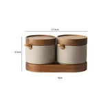 Ceramic Seasoning Jar Retro Japanese Style Home Kitchen Salt Chili Sugar Jar Oil Pot Wooden Lid Spice Kitchen Utensils Modern