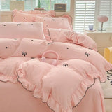 French Ins Princess Style Lace Four-piece Set Washed Cotton Embroidered Quilt Cover Set Bow Girly Heart Bed Sheet Three-piece