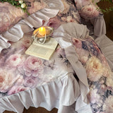 Flowers Printing Duvet Cover Sets Luxury 100% Cotton Princess Lace Bedding Set Fitted Bed Sheet Pillowcases Home Textile