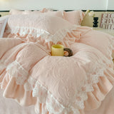 Luxury Thickened Carved Velvet Lace Ruffles Princess Bedding Set Queen King Size Plush Duvet Cover Bed Sheet Pillowcase