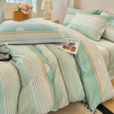 100% Cotton Bedding Set Brushed Gradient Stripes Duvet Cover Flowers Sheet Set King Queen Affordable Luxury for Bedroom Decor