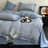 Ikeehome  new autumn and winter class A thickened high gram weight linen retro style double-layer yarn printing four-piece set