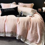 Pink Jacquard Bedding Sets Luxury Satin Cotton Embroidery Duvet Cover Fitted Bed Sheet Pillowcases Home Textile