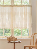 Retro Coffee Cotton Linen Kitchen Half Door Decorative Partition Linen Short Curtains