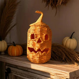 Handcrafted Halloween Woven Pumpkin with Removable Lid Rustic-style Pumpkin Candy Storage Basket Plastic