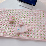 Korean Strawberry Garden Table Mat Cute Pink Quilted Edge Dinner Photo Props Tablecloth Birthday Gift Outdoor Picnic Tablecloth