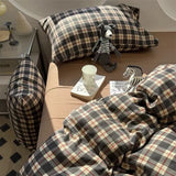 INS Girls Retro Bedding Sets New British Style Bed Sheet Set Women Plaid Queen Size Duvet Cover Sets With Pillowcases