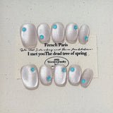 10Pcs Shiny Handmade Press on Nails Full Cover Cat Eye Cute Goldfish Short French Ballet False Nails Wearable Manicure Nail Tips