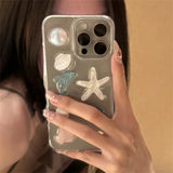 3D Shell Starfish Dolphin Epoxy Clear Case For iPhone 16 15 14 13 11 12 Pro Max Anti Fall Protection Cute Epoxy Cover